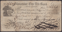 Gloucester City Old Bank, for James Wood, cancelled £5, 22 March 1833, serial number 1663A, Wood signature,...