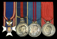 The mounted group of four miniature dress medals attributed to Arthur Charles Wellesley, K.G., G.C.V.O., 4th Duke of...
