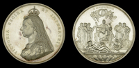 Jubilee 1887, silver medal by J. E. Boehm and F. Leighton, 77mm (Eimer 1733) the official Royal Mint issue in its...