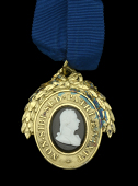 London Pitt Club, an oval silver-gilt member's badge, c. 1810-15, cameo portrait of William Pitt by Tassie on black...