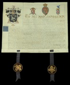 Vellum Grant of Arms to Vice-Admiral Sir James Nicoll Morris, K.C.B., Royal Navy, Captain of the Colossus 74 at the...