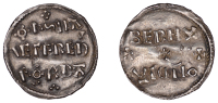 Southern Danelaw, Alfred, Penny, Viking imitation of Oxford type, ieγffred dividing orsiia+ forda, quatrefoil of...
