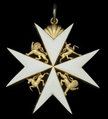 The Order of St. John of Jerusalem, Dame Grand Cross sash badge, silver-gilt and enamel, heraldic beasts in angles,...