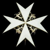 The Order of St. John of Jerusalem, Knight of Grace breast Star, silver and enamel, with heraldic beasts in angles,...