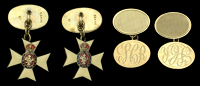 The two pairs of cuff-links worn by Mr. James C. Risk, C.V.O.

Two pairs of cuff-links, the first pair featuring...