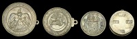A set of three circular steel wax-seal matrices of Sir Walter Raleigh, 55mm, 47mm, and 40mm in diameter, the two...