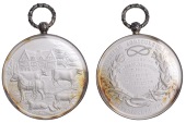 ENGLAND, Staffordshire Agricultural Society (Est. 1844), a silver award medal by T. Ottley, farmyard scene, house in...