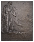 BOHEMIA, Praha a Ultava [Prague and Moldavia], 1902, a uniface bronze plaque by Prof. S. Sucharda, robed female...