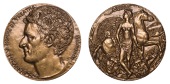 FRANCE, Jean-Louis Barrault, 1949, a restrike bronze medal by P. Belmondo, bust left, rev. Polymnia standing in...
