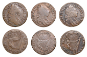 Group Lots, William III, Halfpence (3), all 1696, type I (DF 498; S 6598) [3]. Fair to fine	 £50-£70