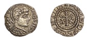 Early Anglo-Saxon Period, Shilling, Crispus Type, Post-Crondall Phase, struck c. 650-60 in East Anglia, helmeted and...
