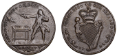 Medallions, Irish Surplus Dispute, 1755, a copper medal by J. Roche, crown Irish harp dividing date below, rev. Earl...