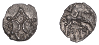 British Iron Age, ICENI, Antedios (c. AD 10-30), silver Half Unit, Mini Anted type, back-to-back open crescents...