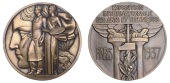 FRANCE, Exposition International des Arts et Techniques, Paris, 1937, an Art Déco bronze medal by P. Turin, male...
