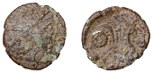British Iron Age, REGINI, Uninscribed issues, bronze Unit, Chichester Cock type, helmeted head right, rev. cock...