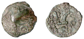 British Iron Age, REGINI, Uninscribed issues, bronze Unit, Chichester Cock type, helmeted head right, rev. cock...