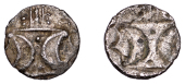 British Iron Age, ICENI, Uncertain ruler, obverse brockage silver Unit, double crescent emblem on vertical wreath,...
