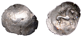 British Iron Age, ICENI, Uninscribed issues, silver Unit, Mossop Proto Head type, trace of male head left, rev....