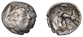 British Iron Age, ICENI, Uninscribed issues, silver Unit, Dead Head [Sun] type, male head right, dash-and-dot hair,...