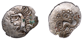 British Iron Age, ICENI, Uninscribed issues, silver Unit, Norfolk Boar Phallic type, stylised boar right, pellet on...