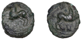 British Iron Age, CANTII, Dubnovellaunos (c. 25 BC - AD 5), bronze Unit, Lion Box type, horse leaping right, head...