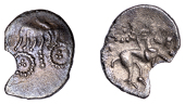 British Iron Age, ICENI, Uninscribed issues, silver Unit, Norfolk Boar Triadic type, trace of stylised boar right,...