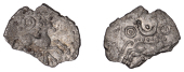 British Iron Age, ICENI, Ale Scavo (c. AD 35-45), silver Unit, Ale Sca type, boar running right, short dashes for...