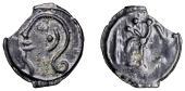 British Iron Age, CANTII, Uninscribed issues, cast Potin Unit, Thurnham Type type, lifelike outline head left, rev....