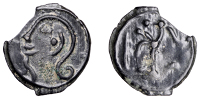 British Iron Age, CANTII, Uninscribed issues, cast Potin Unit, Thurnham Type type, lifelike outline head left, rev....