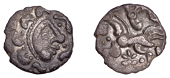 British Iron Age, DOBUNNI, Uninscribed issues, silver Unit, Cotswold Eagle [Head Type B] type, moon head right,...
