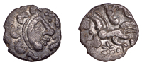 British Iron Age, DOBUNNI, Uninscribed issues, silver Unit, Cotswold Eagle [Head Type B] type, moon head right,...