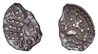 British Iron Age, BELGAE, Uninscribed issues, silver Unit, Hampshire Thin Silver type, complex wreath-based pattern...