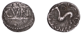 British Iron Age, CATUVELLAUNI and TRINOVANTES, Cunobelin (c. AD 8-41), silver Unit, Cunobelinus Hunting Dog type,...