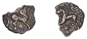British Iron Age, CATUVELLAUNI, Uninscribed issues, silver Half Unit, Puckeridge Bird Hare type, uncertain animal,...