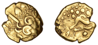 British Iron Age, Early Uninscribed issues, Stater, British I (North East Coast type), wreath, cloak and crescents,...