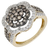 A diamond dress ring, of flowerhead design, set throughout with brilliant and single-cut diamonds, some of brown...