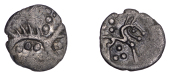 British Iron Age, ICENI, Uninscribed issues, silver Half Unit, Three Antlers type, three arms in anticlockwise...