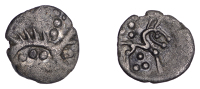 British Iron Age, ICENI, Uninscribed issues, silver Half Unit, Three Antlers type, three arms in anticlockwise...