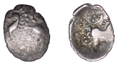 British Iron Age, ICENI, Uninscribed issues, silver Half Unit, Snettisham type, small boar standing right, grain of...