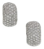 A pair of diamond earrings, the hoops pavé-set to the front with brilliant-cut diamonds, mounted in 18ct gold, UK...