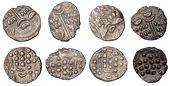British Iron Age, DUROTRIGES, Uninscribed issues, silver/billon Staters (4), Cranborne Chase type, devolved head of...