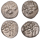 British Iron Age, DUROTRIGES, Uninscribed issues, billon Staters (2), Cranborne Chase type, devolved head of Apollo...