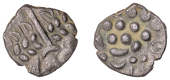 British Iron Age, DUROTRIGES, Uninscribed issues, billon Stater, Three Branch type, devolved head of Apollo...