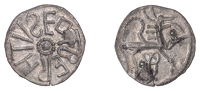 Kings of Northumbria, Eadberht (737-58), Sceatta, Class Fvi, eotbertvs around central rosette, rev. quadruped right...