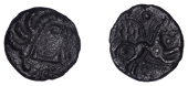 British Iron Age, CANTII, Dubnovellaunos (c. 25 BC - AD 5), bronze Unit, Dreadlocks type, head left with thick...