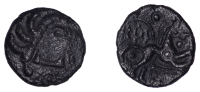 British Iron Age, CANTII, Dubnovellaunos (c. 25 BC - AD 5), bronze Unit, Dreadlocks type, head left with thick...