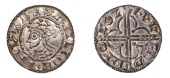 Cnut (1016-1035), Penny, Quatrefoil type [BMC VIII; BEH E], struck at Colchester by Wulfwine, draped and crowned...