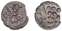 British Iron Age, DUROTRIGES, Uninscribed issues, silver Stater, Three Branch type, devolved head of Apollo...