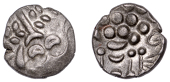 British Iron Age, DUROTRIGES, Uninscribed issues, billon Stater, Three Branch type, devolved head of Apollo...