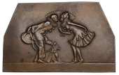 AUSTRIA, Harlekin-Kusspaar, or Karneval [Harlequin Kissing Couple, or Carnival], c. 1910, a uniface bronze plaque by...